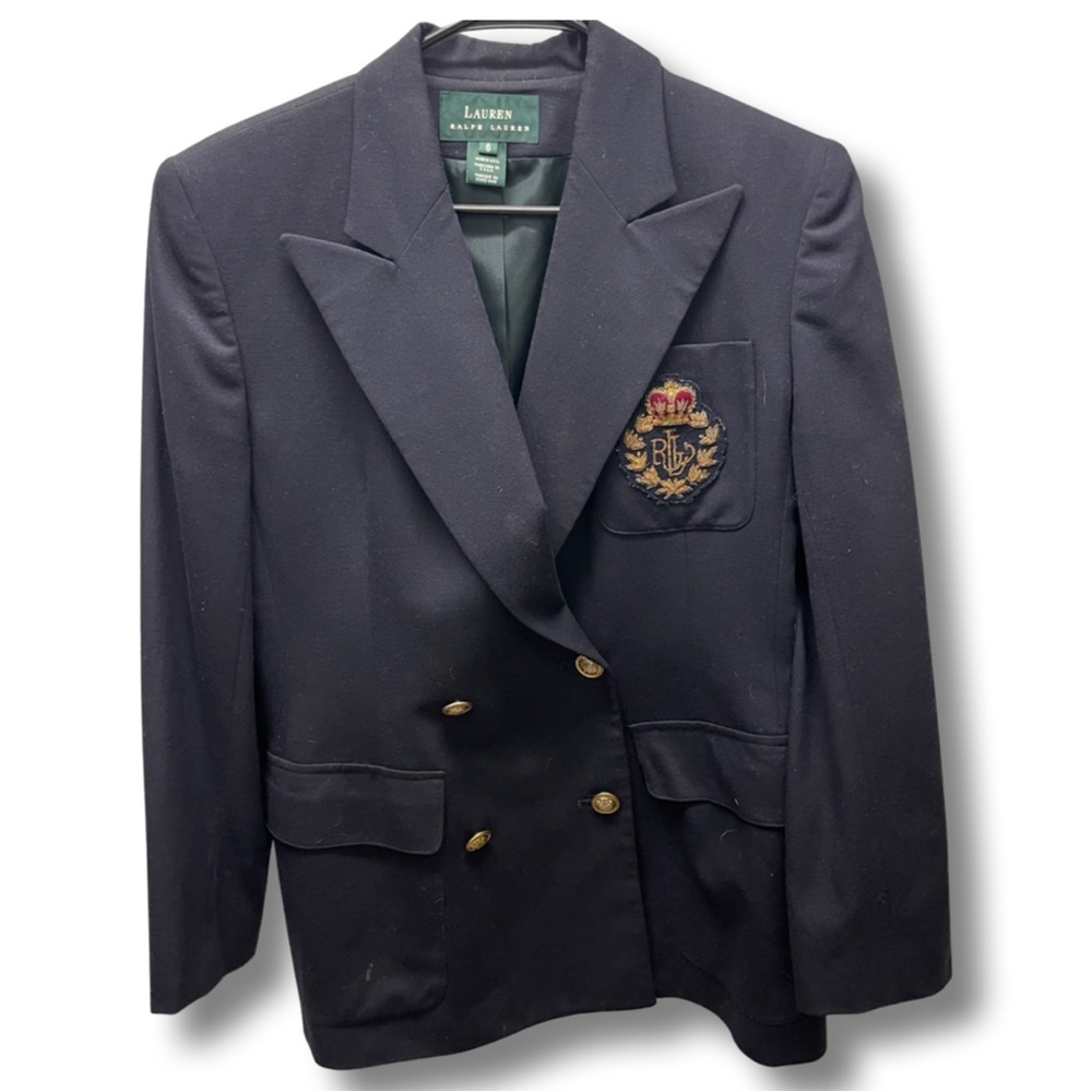 Lauren Ralph Lauren Vintage Women's 6 Logo Crest Lined Navy Wool Jacket Blazer